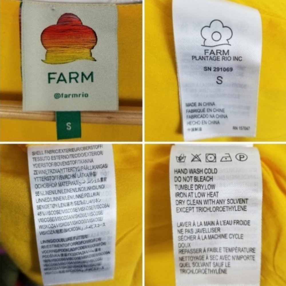 Farm Rio Dress - Yellow Garden Linen Midi Maxi Tropical Palm - Picture 10 of 10